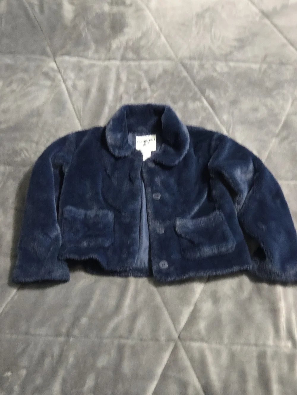 OshKosh B'gosh Navy Blue Plush Faux Fur Button Jacket